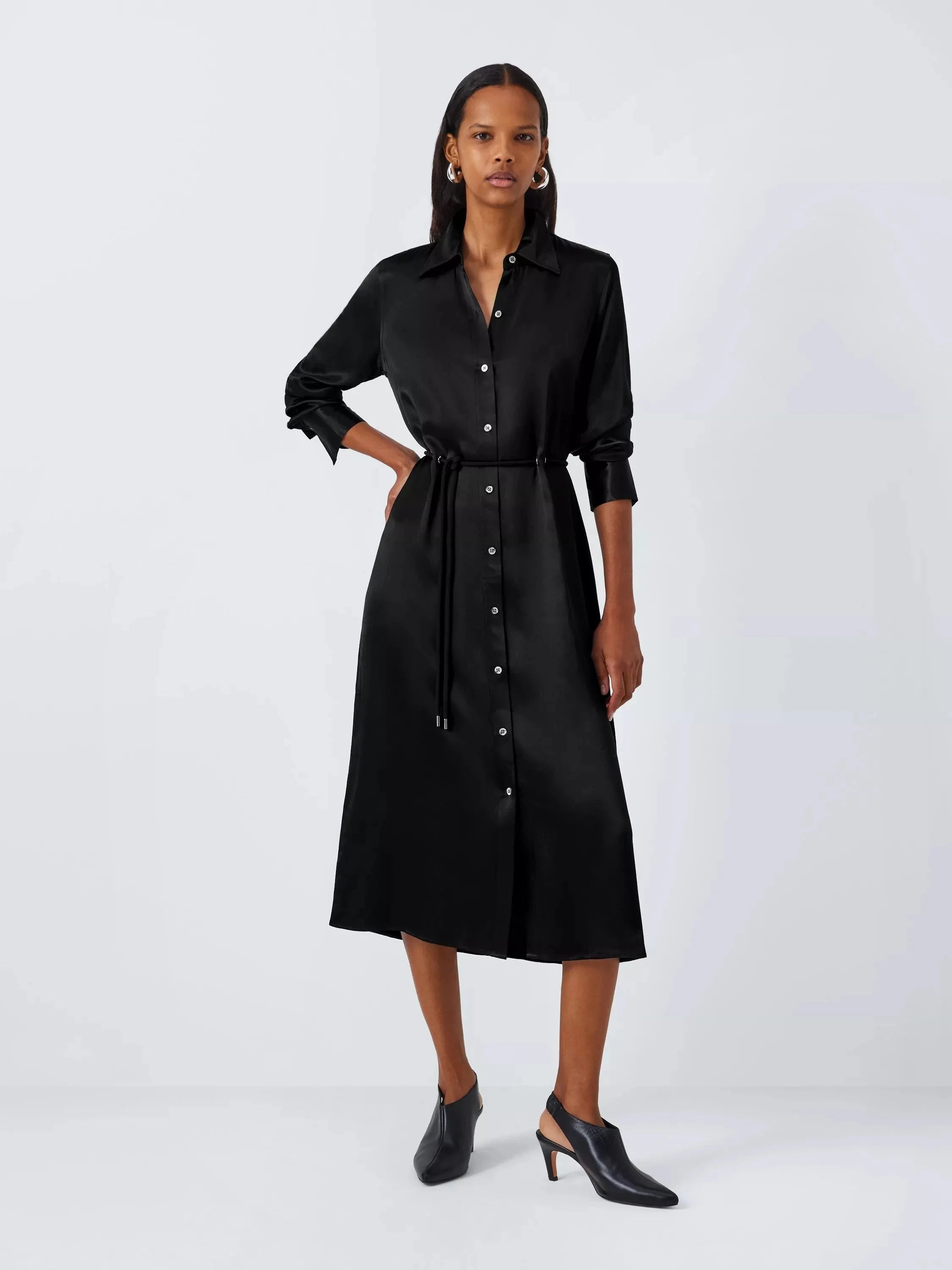 Anina Satin Shirtdress Black