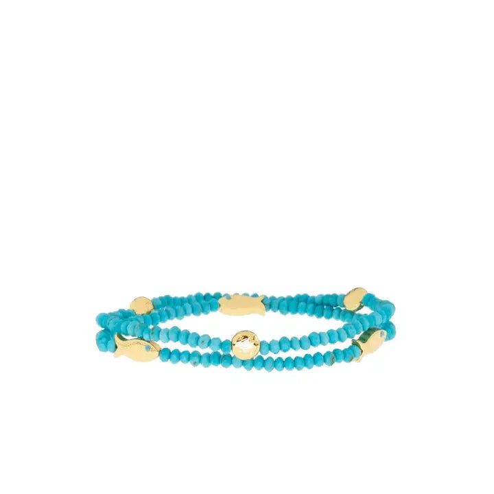 Fish/Disc Natural Stone Bead Stretch Bracelet Set Turquoise