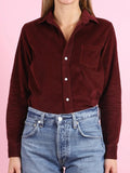 Barry Tailored Button Up Shirt Maroon Corduroy