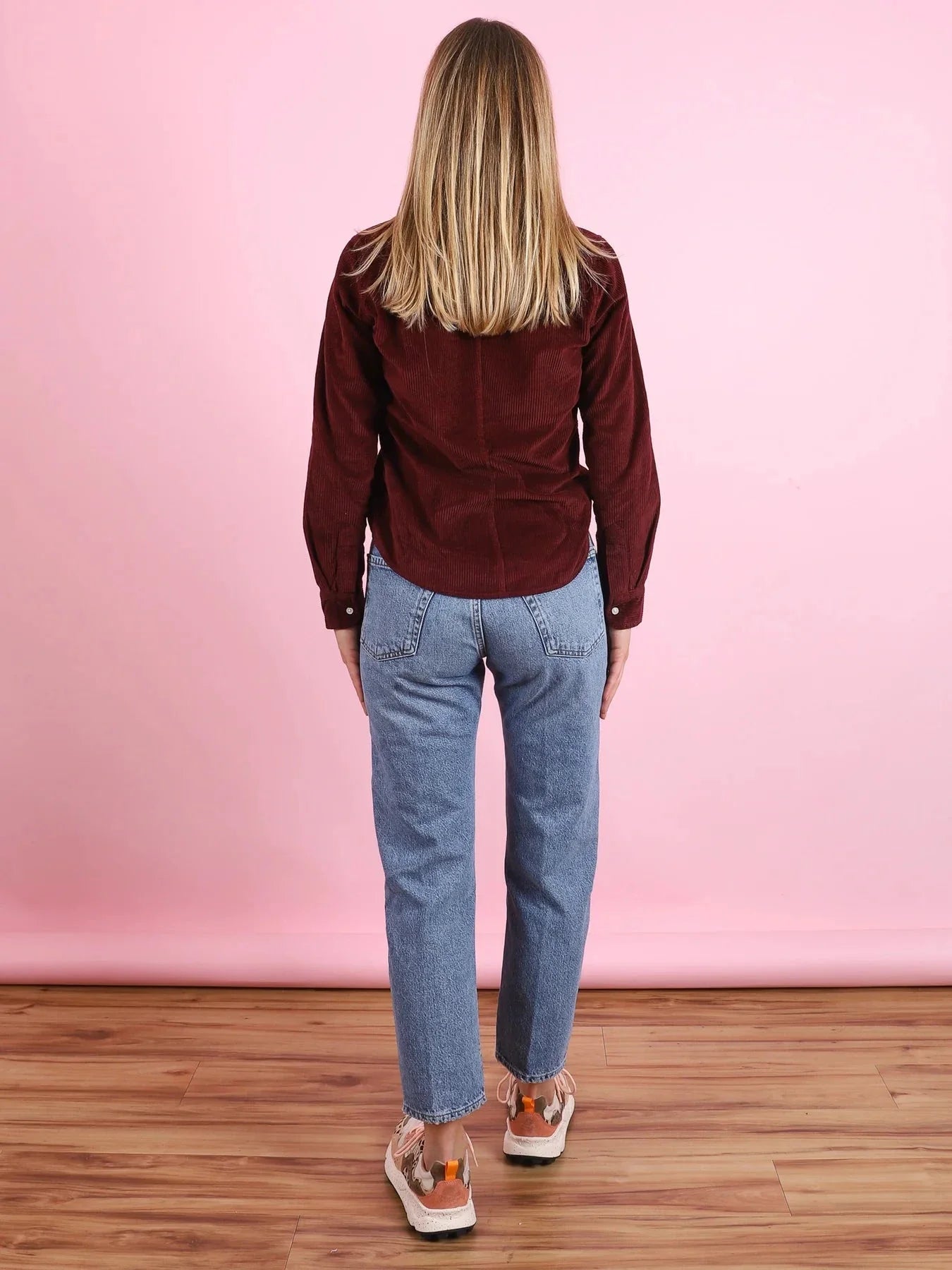 Barry Tailored Button Up Shirt Maroon Corduroy