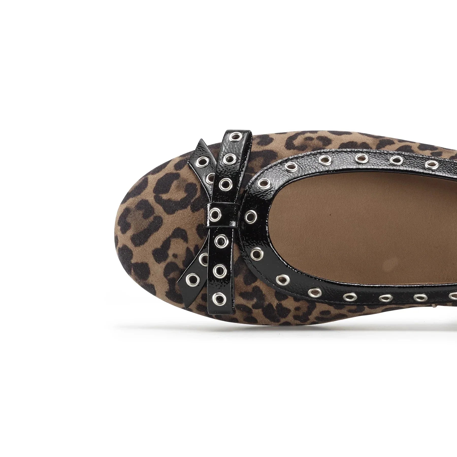 Chrissy Flat Sahara Black Leo Crinkled Patent