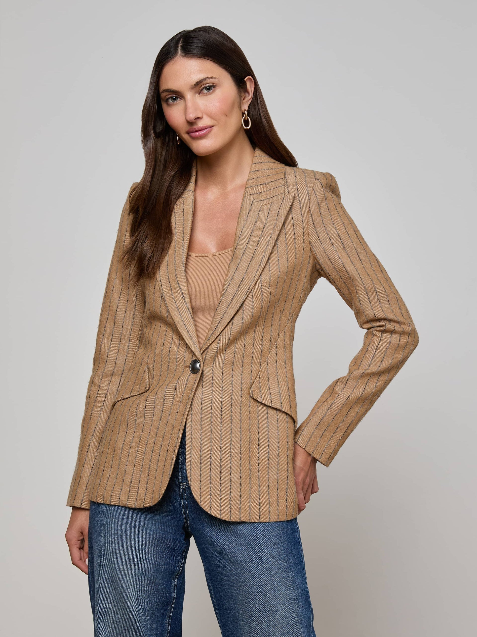 Chamberlain Pinstripe Blazer Tan/Charcoal