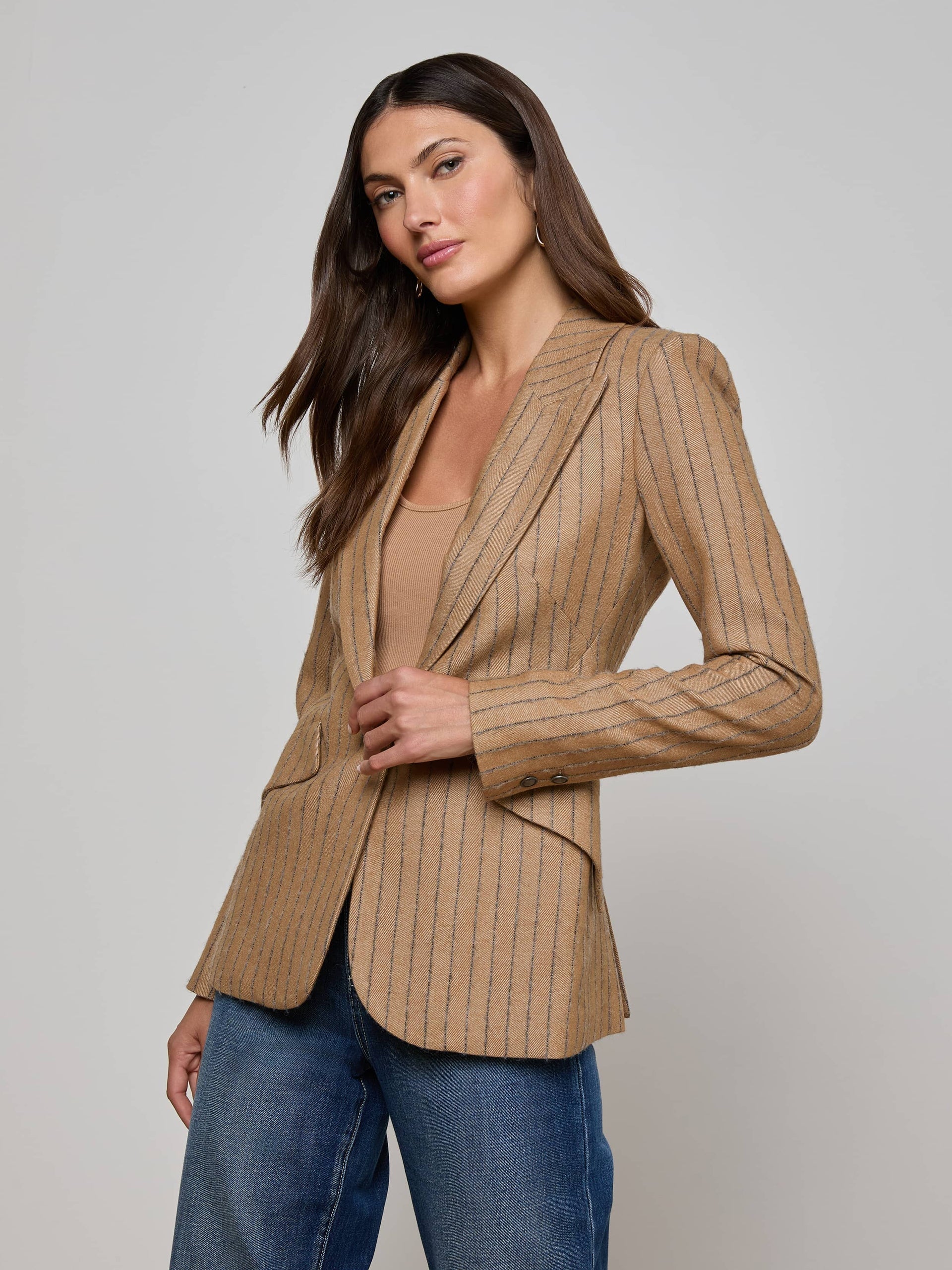 Chamberlain Pinstripe Blazer Tan/Charcoal