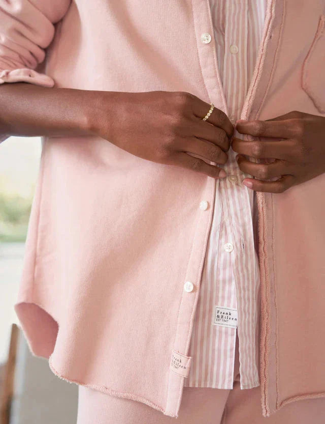 Eileen Triple Fleece Relaxed Button Up Shirt Antique Pink
