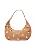 Finn Studded Suede Shoulder Bag Camel