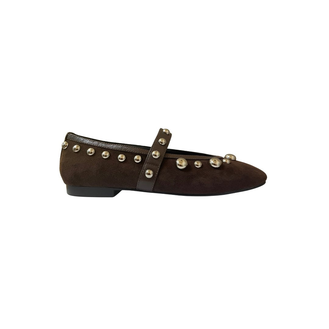 Studded Ballerina Kid Suede Marron
