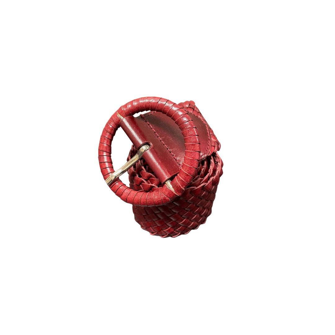 Wrapped Leather Belt Circle Buckle Bordo