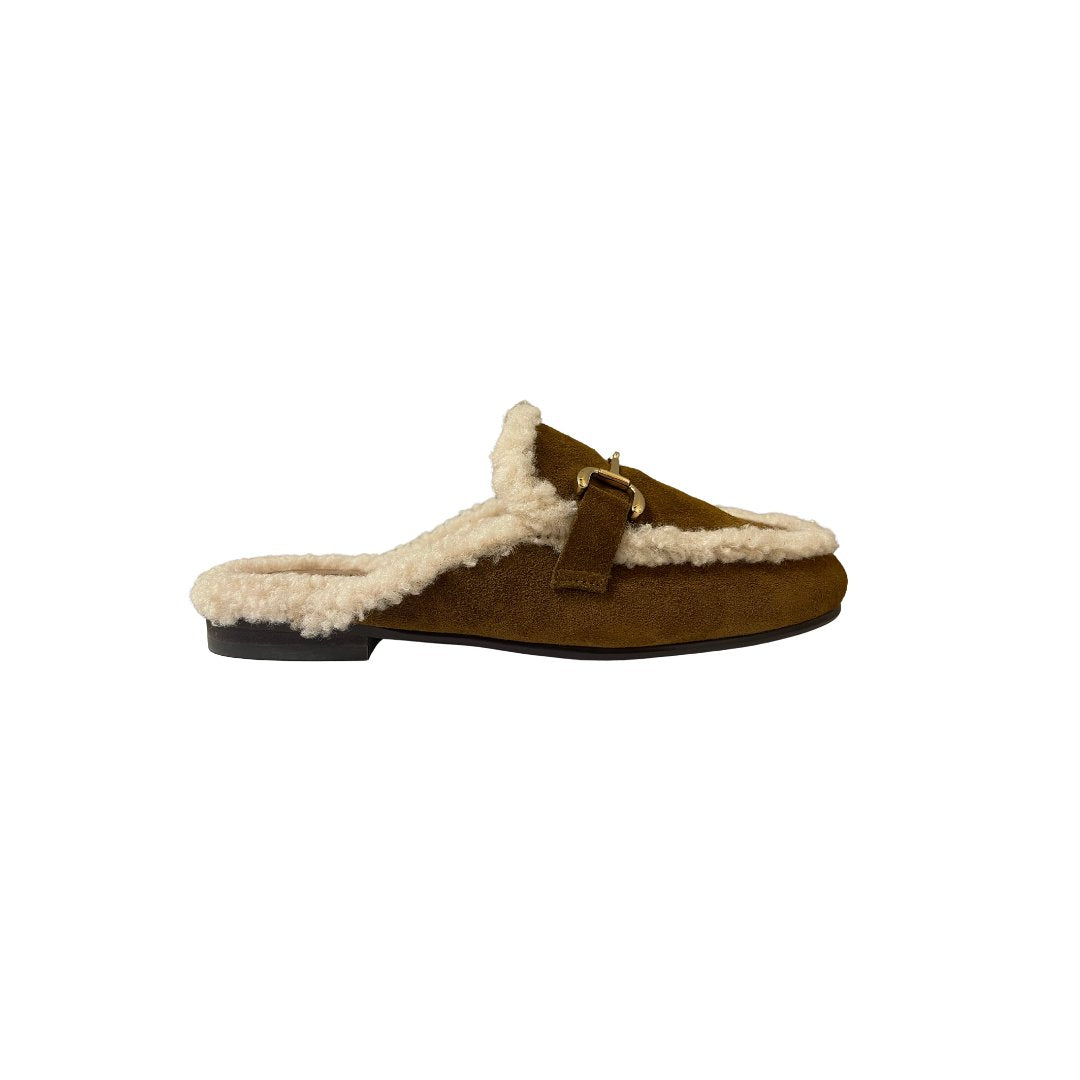 Lola Sherpa Mule Loafers Tan