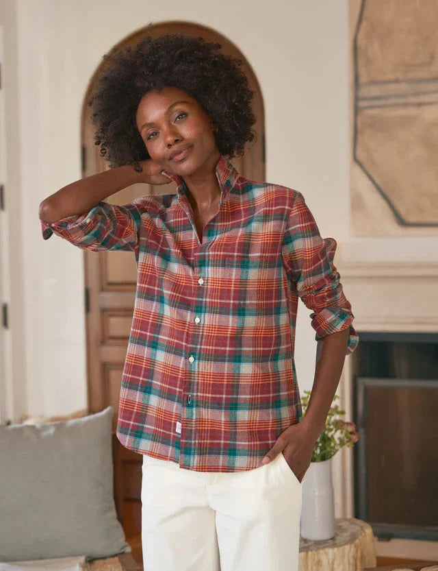 Eileen Relaxed Button Up Shirt Wine/Green Plaid