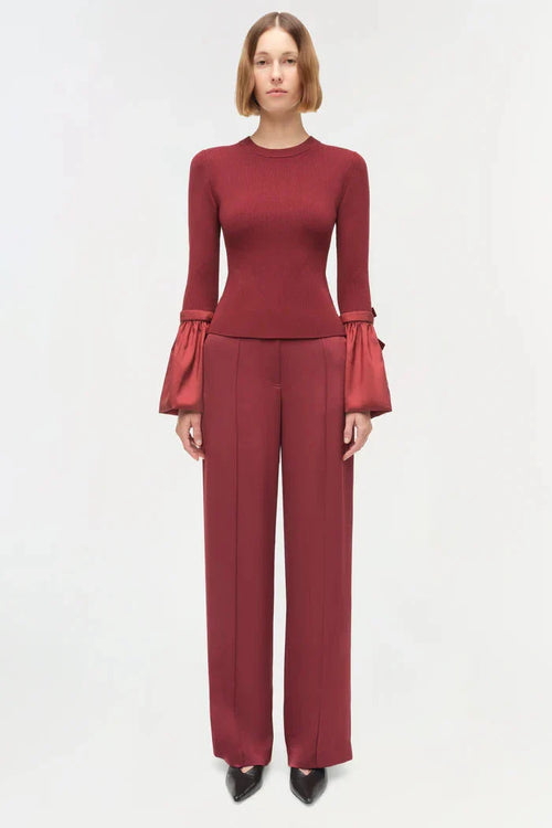 Agata Taffeta Knit Top Oxblood