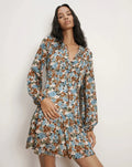 Nyjah Floral Long Sleeve Silk Minidress Lake Mist Multi