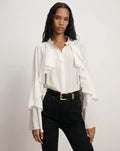 Demaris Ruffled Button-Down Blouse Dove