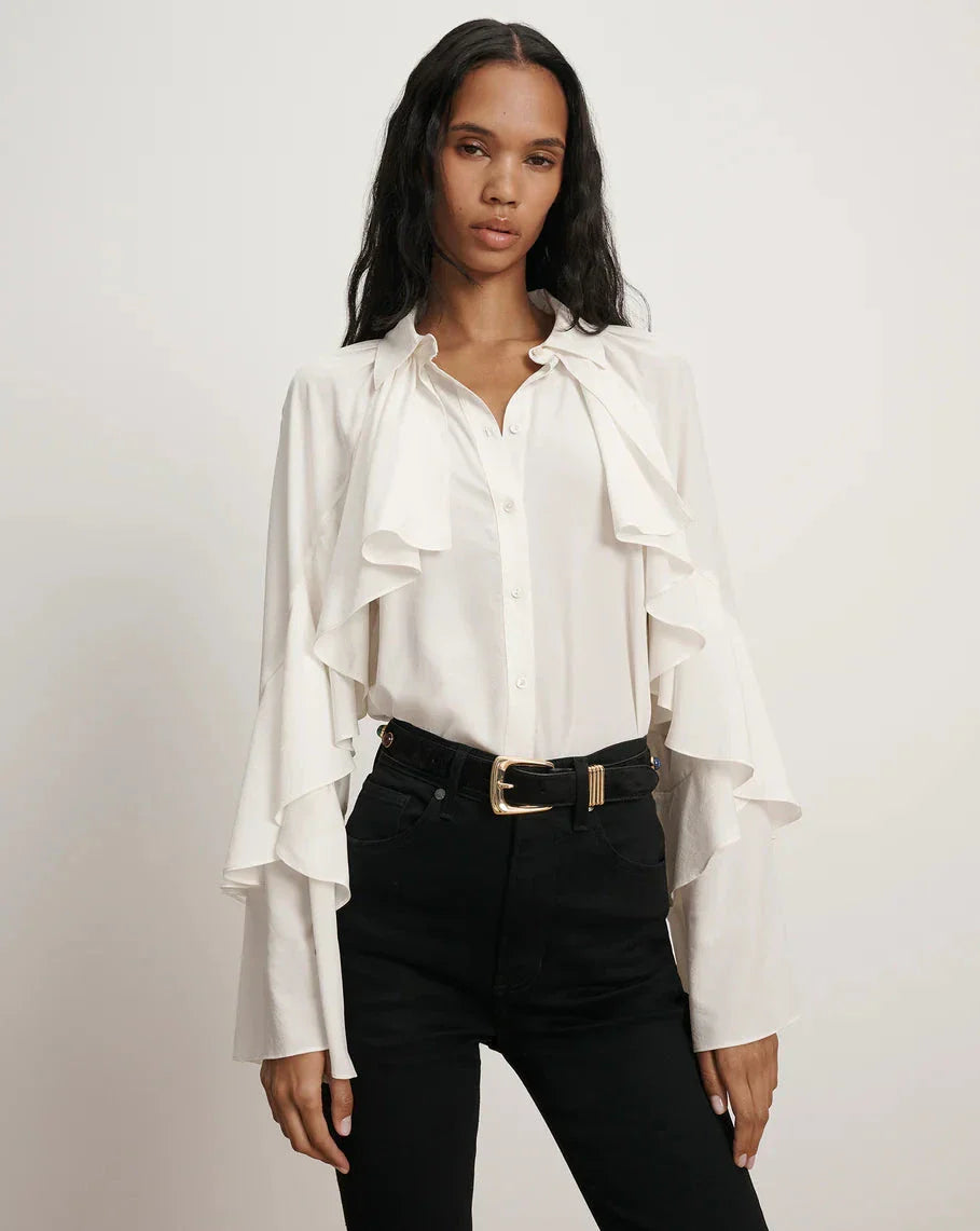 Demaris Ruffled Button-Down Blouse Dove