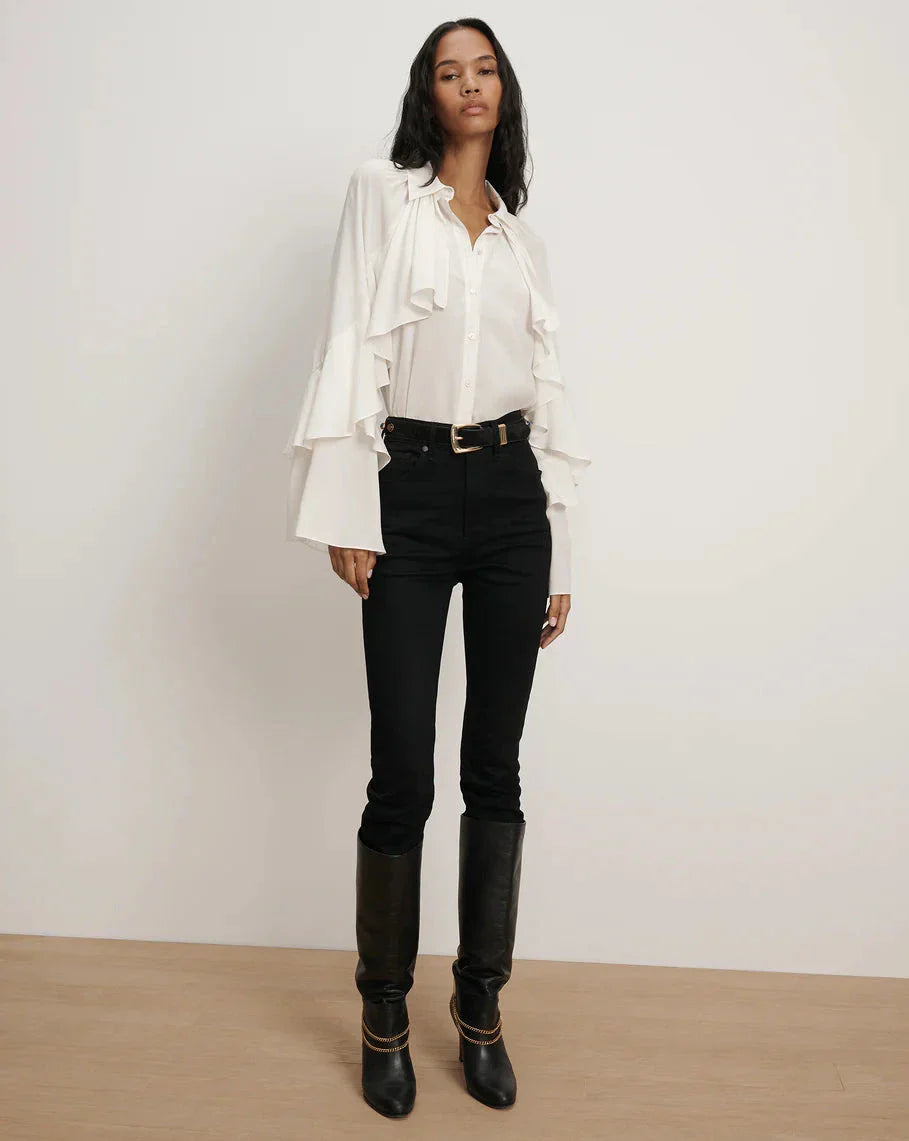 Demaris Ruffled Button-Down Blouse Dove