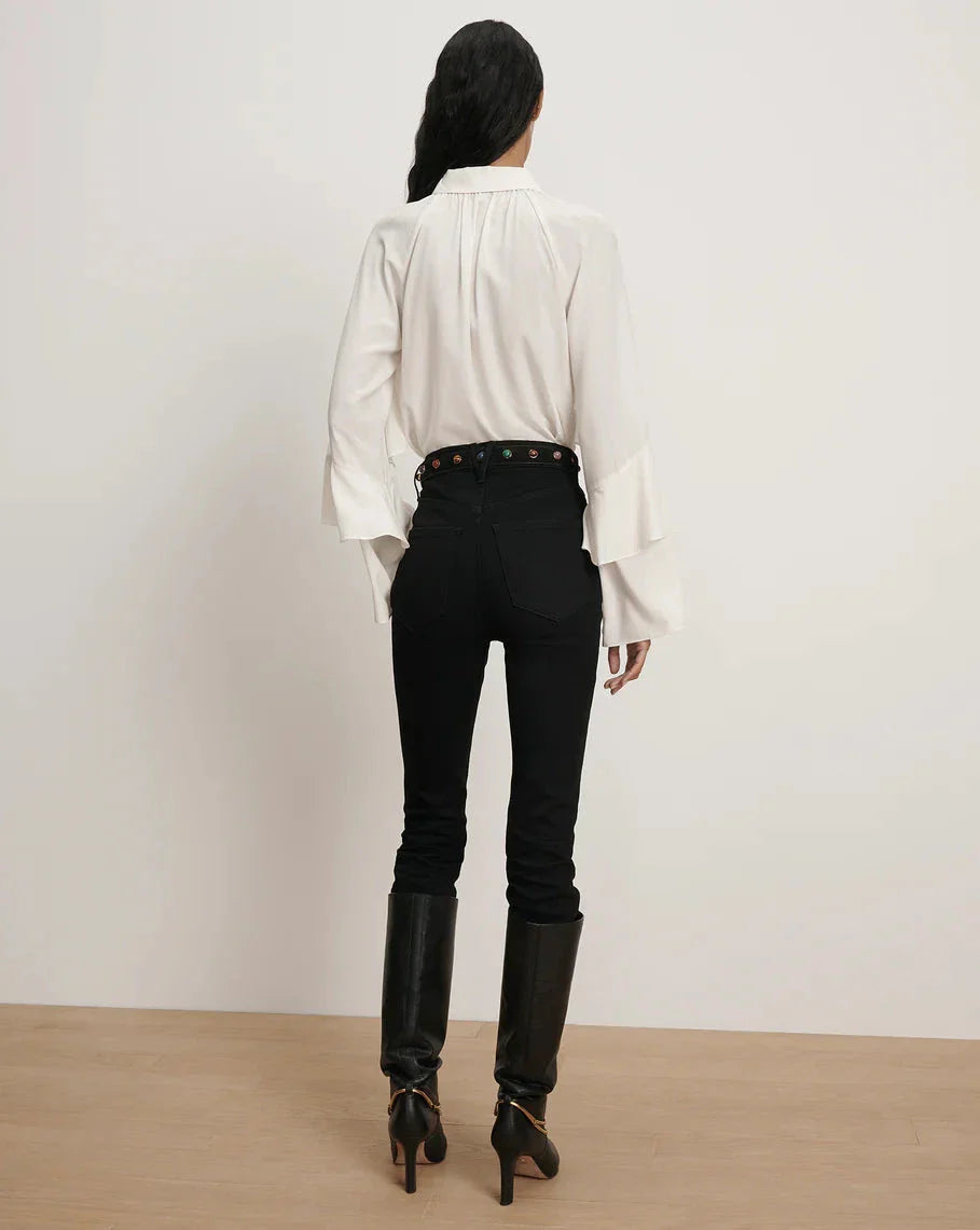 Demaris Ruffled Button-Down Blouse Dove