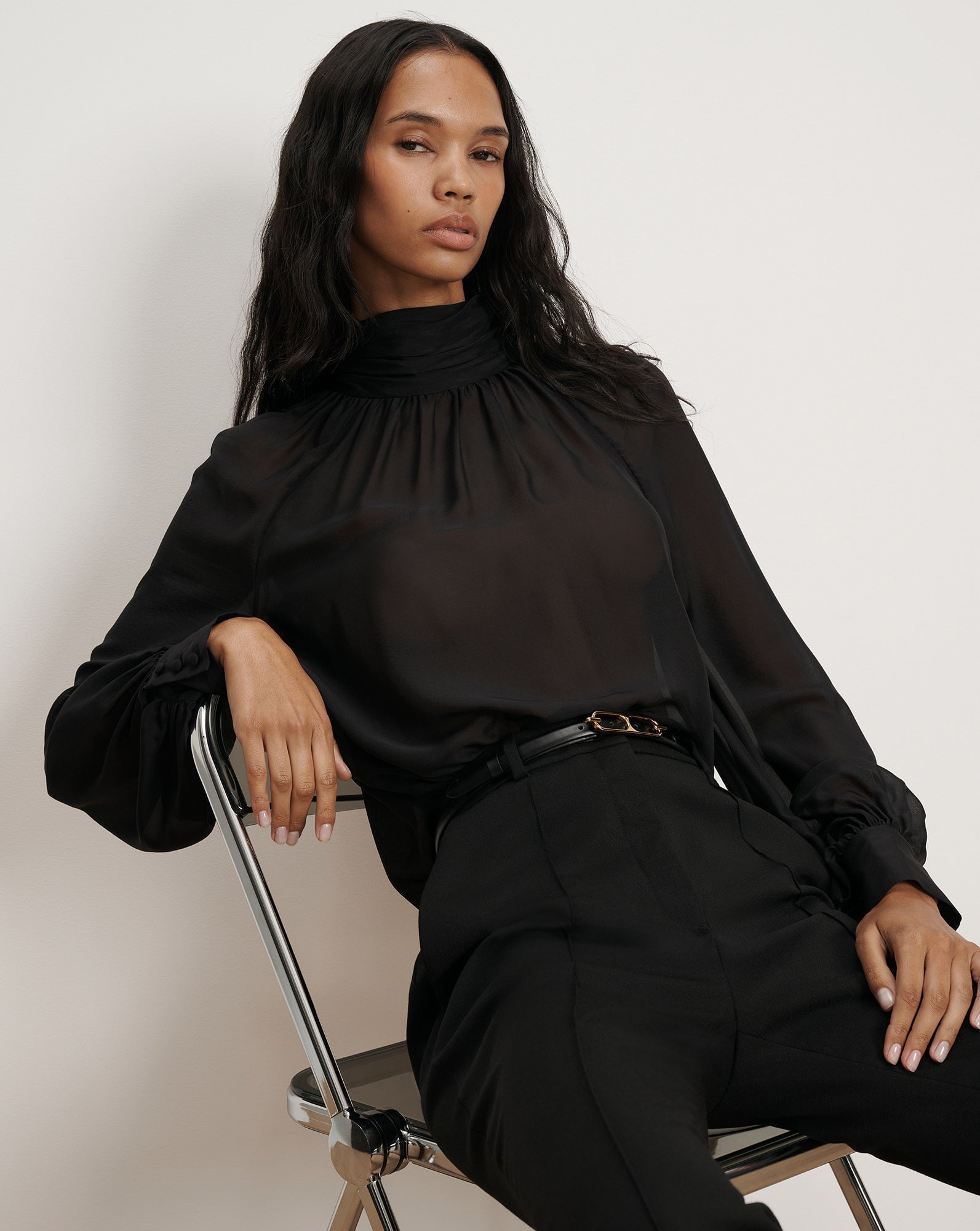 Alyssa Silk Turtleneck Blouse Black