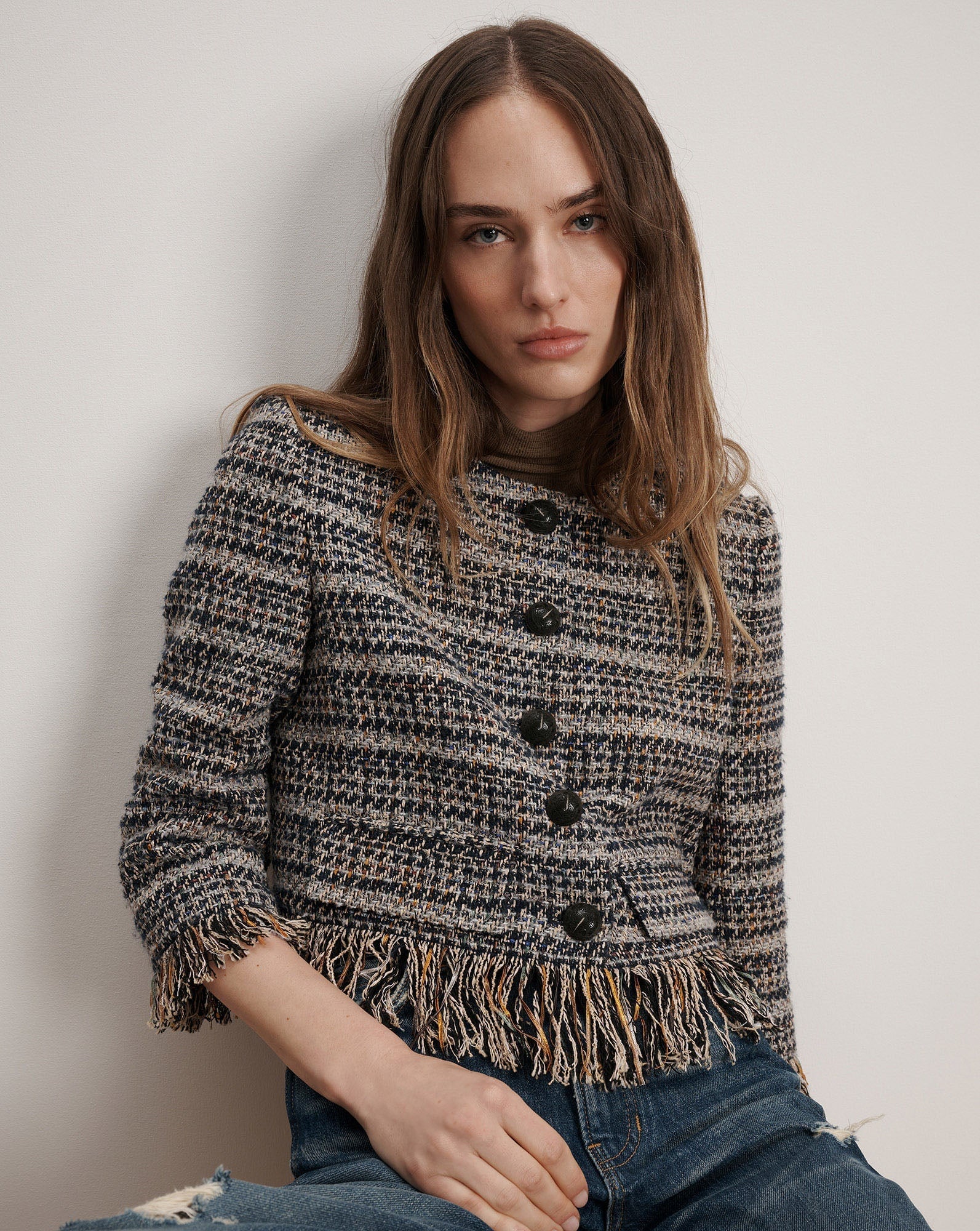 Lyons Fringe Jacket Navy Multi