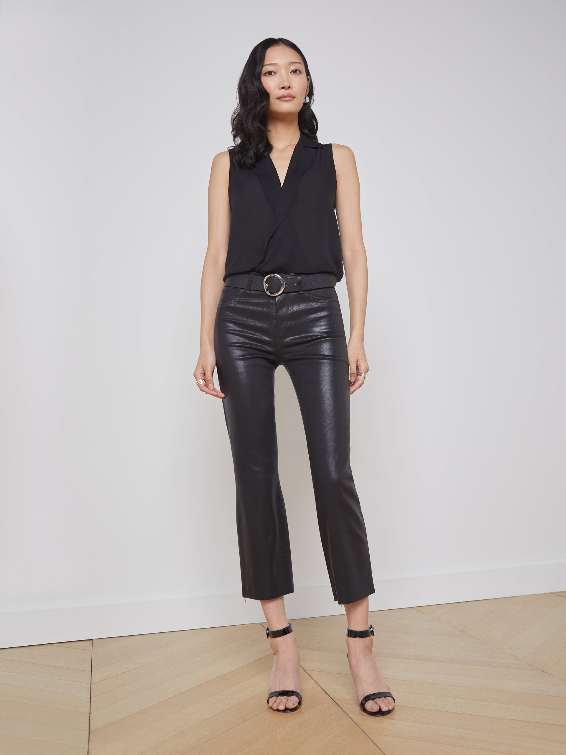 Kendra Coated Crop Flare Jean Noir
