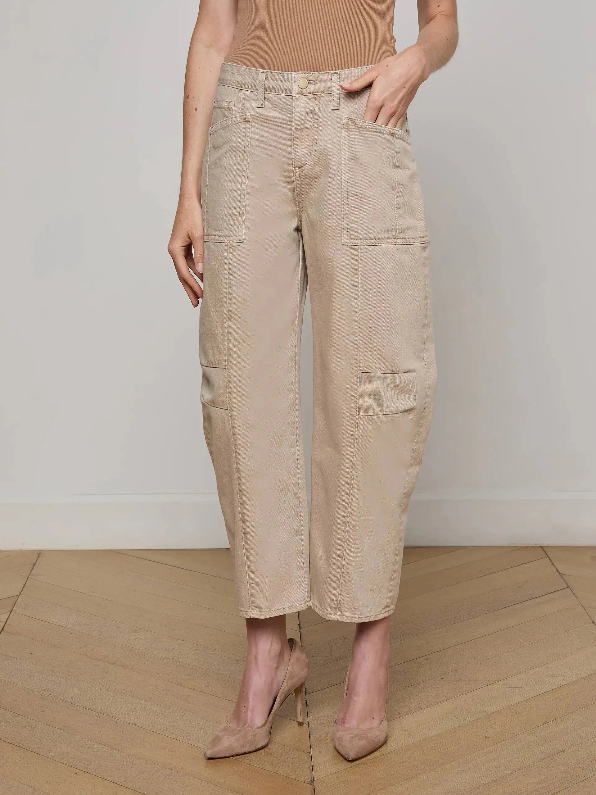 Cody Cropped Barrel-Leg Jean Biscuit