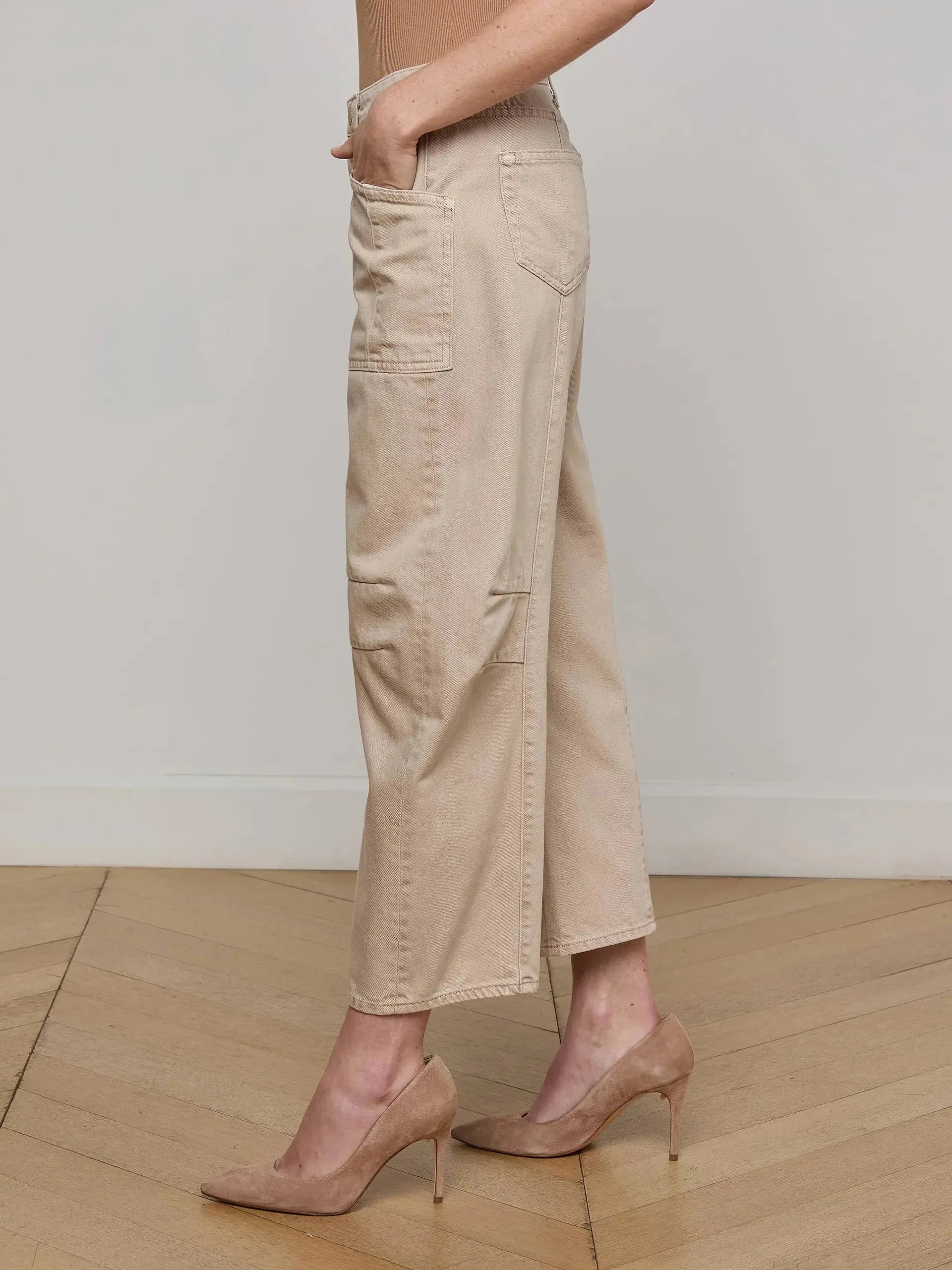 Cody Cropped Barrel-Leg Jean Biscuit