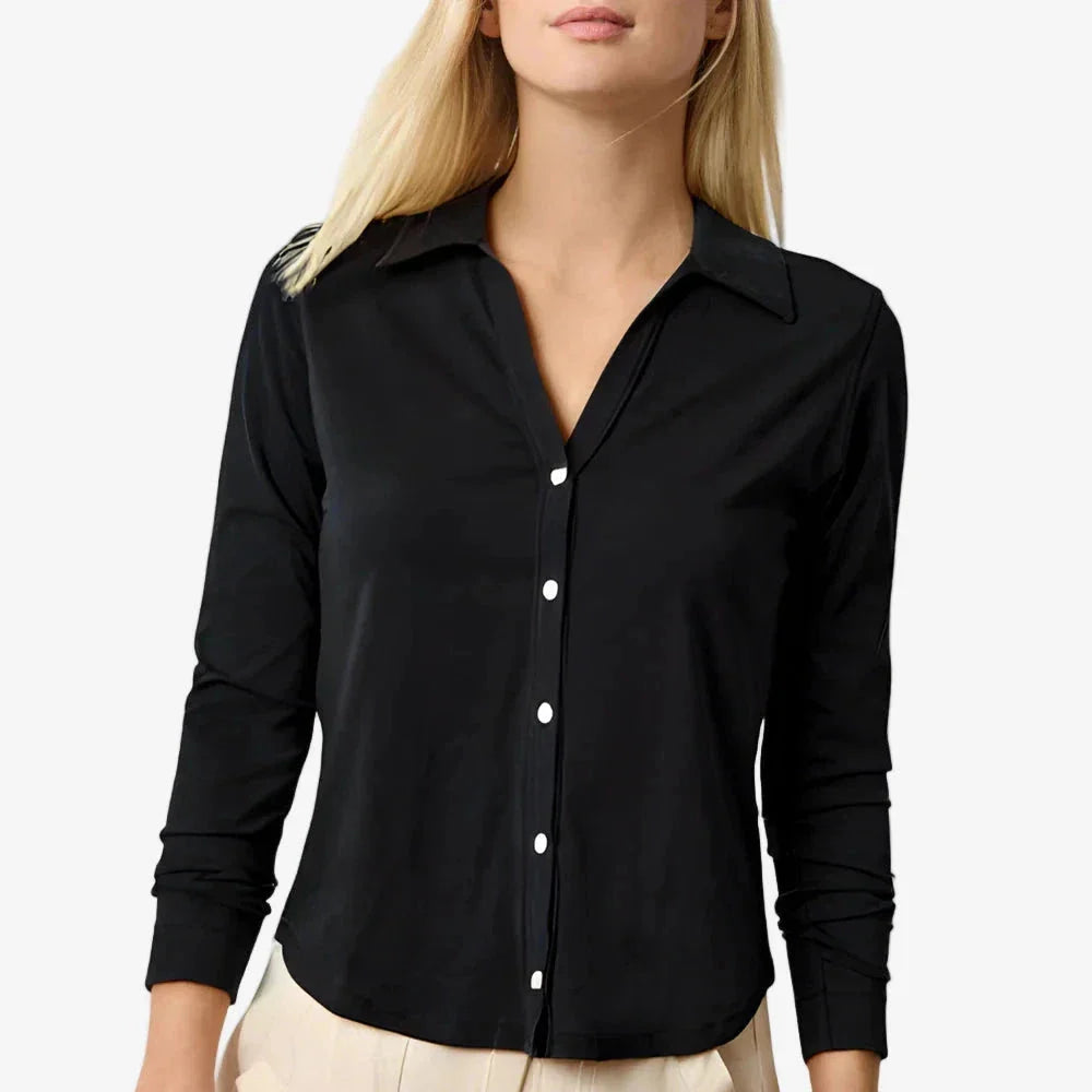 Split Collar Button Down Black