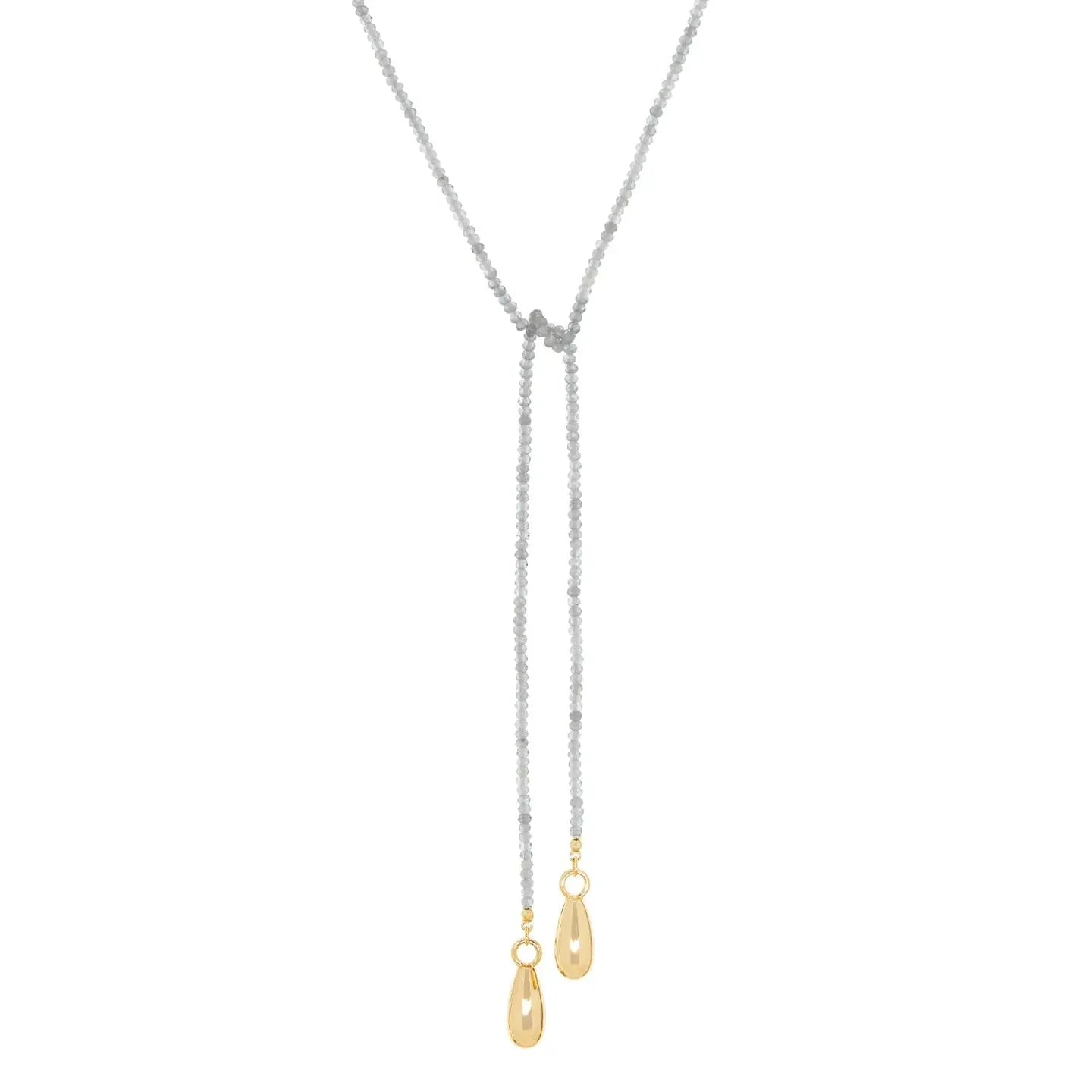 Labradorite Beaded Lariat w/ Bean Charms