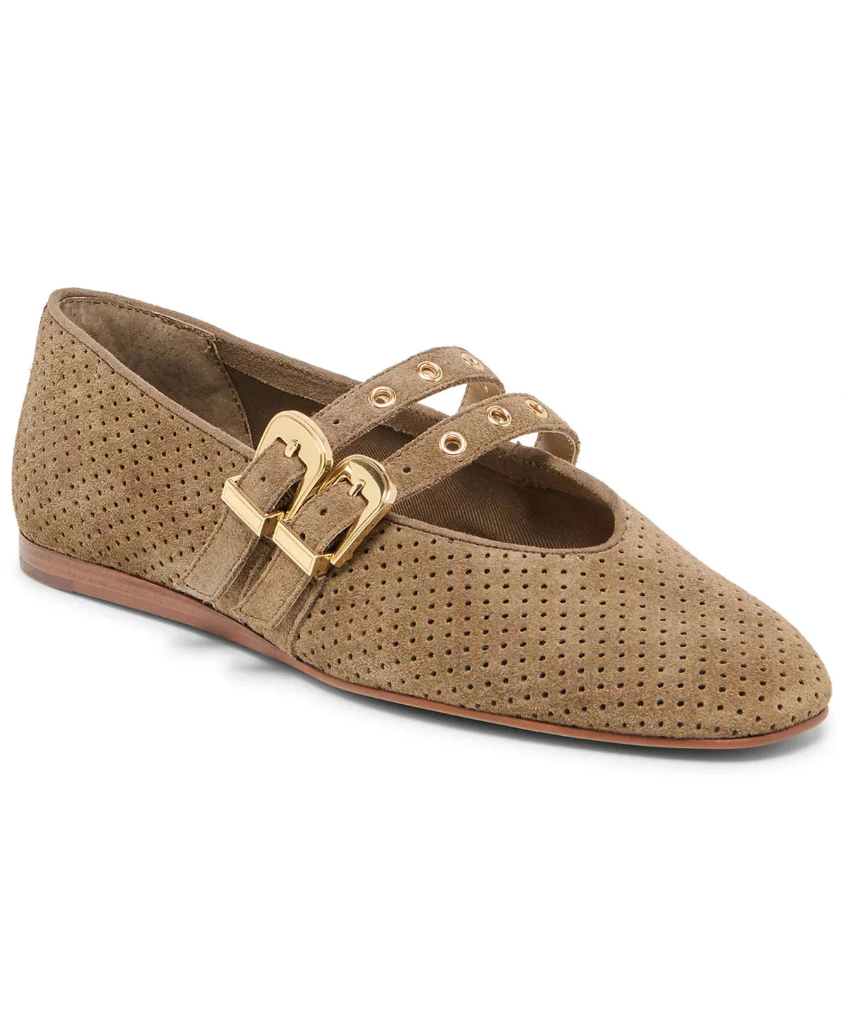 Baylee Grommet Ballet Flat Olive Perforated Suede