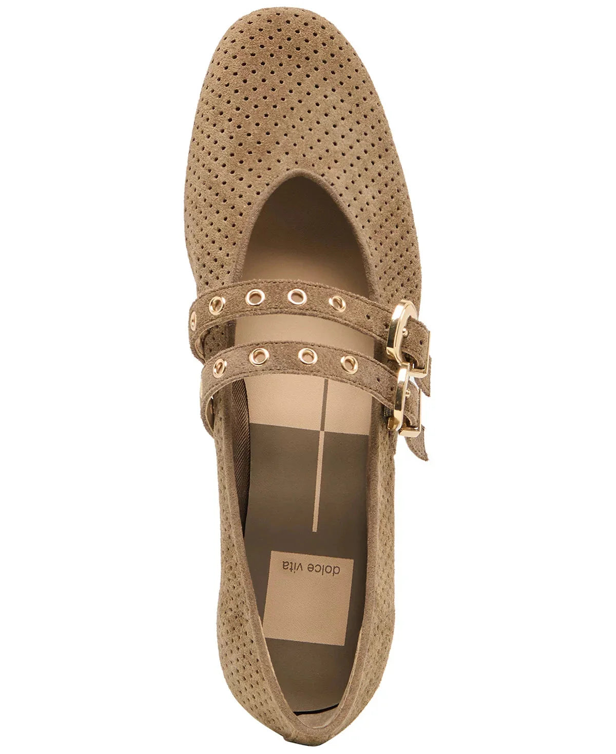 Baylee Grommet Ballet Flat Olive Perforated Suede