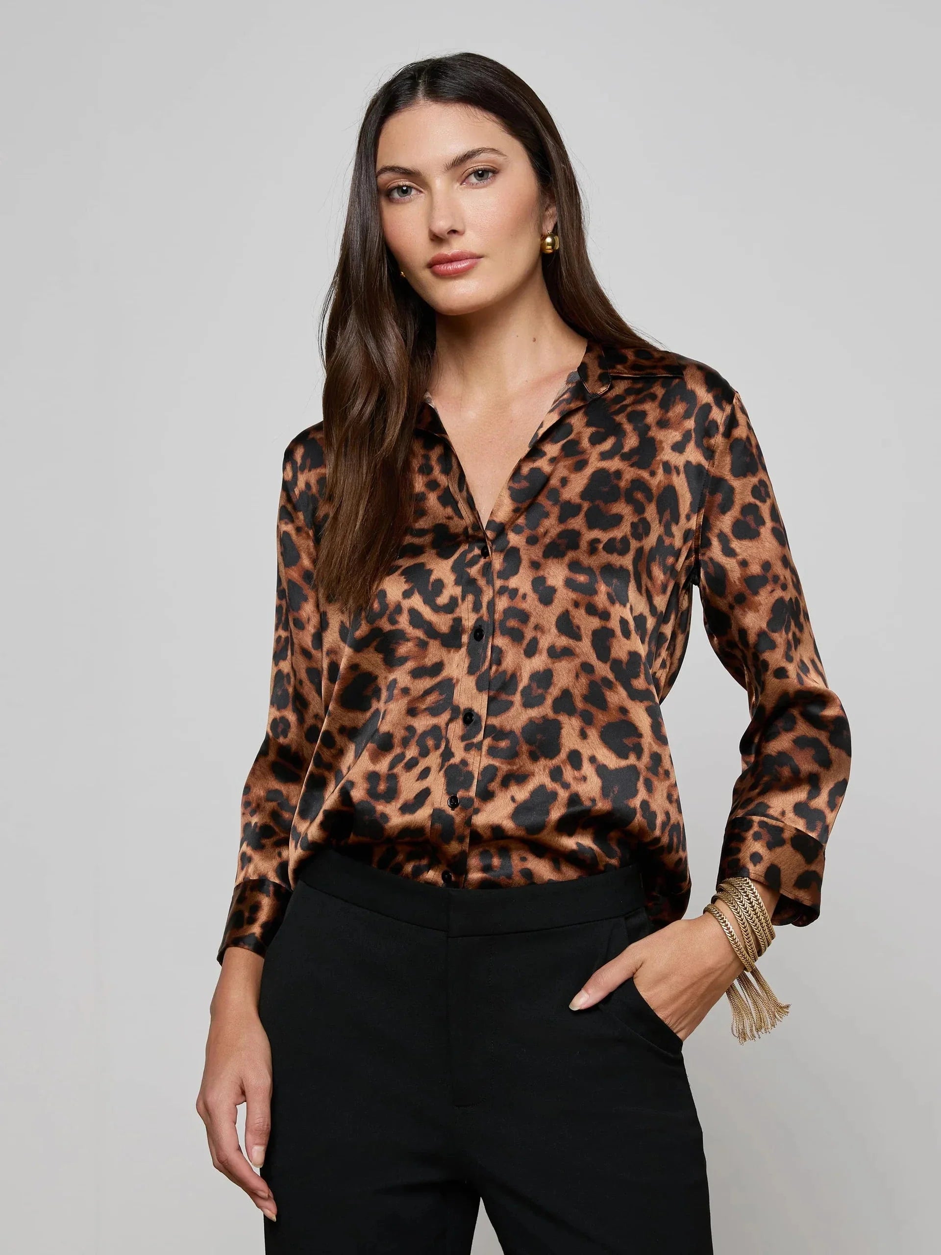 Dani Silk Blouse Brown Multi Amur Leopard