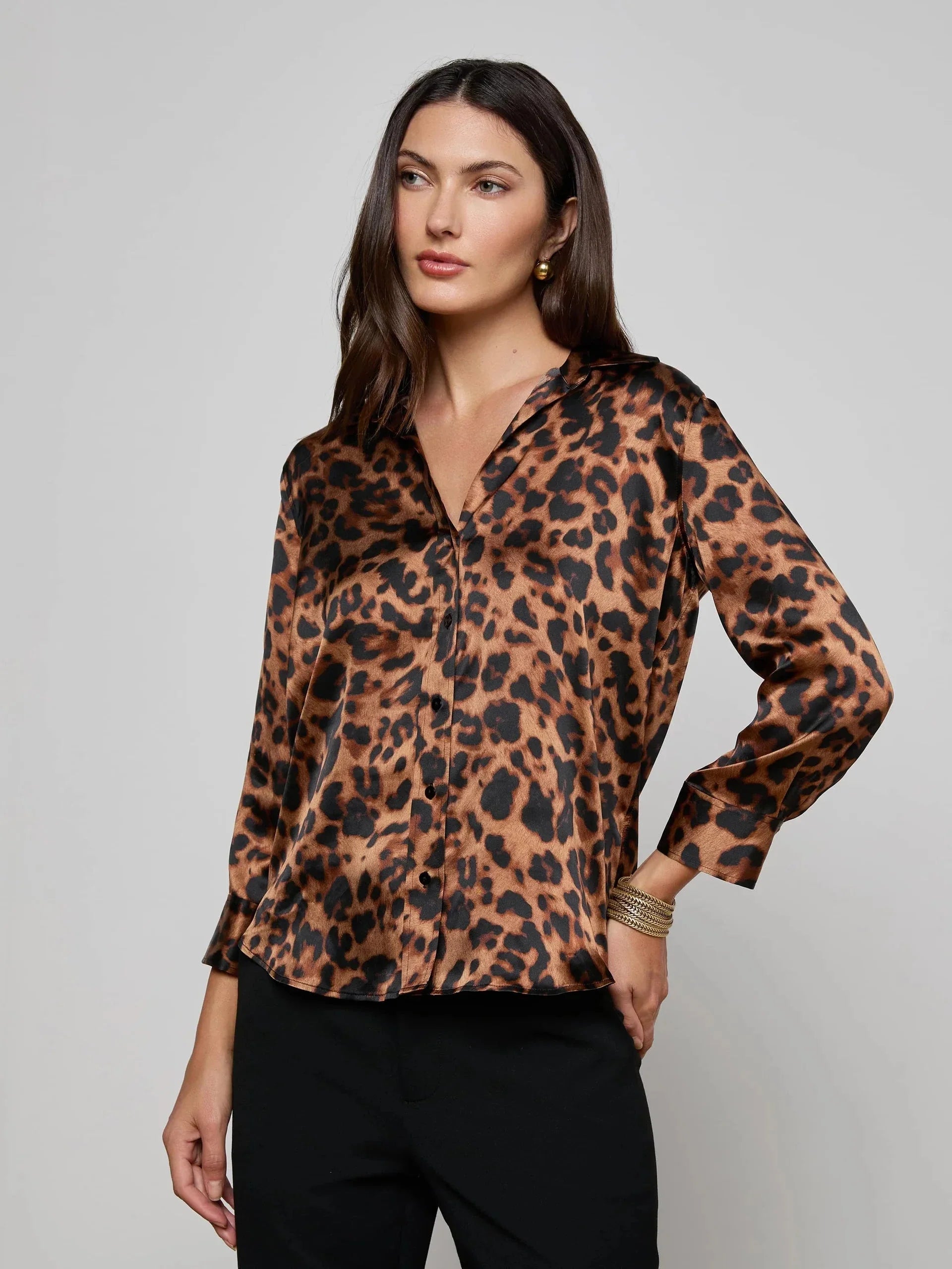 Dani Silk Blouse Brown Multi Amur Leopard