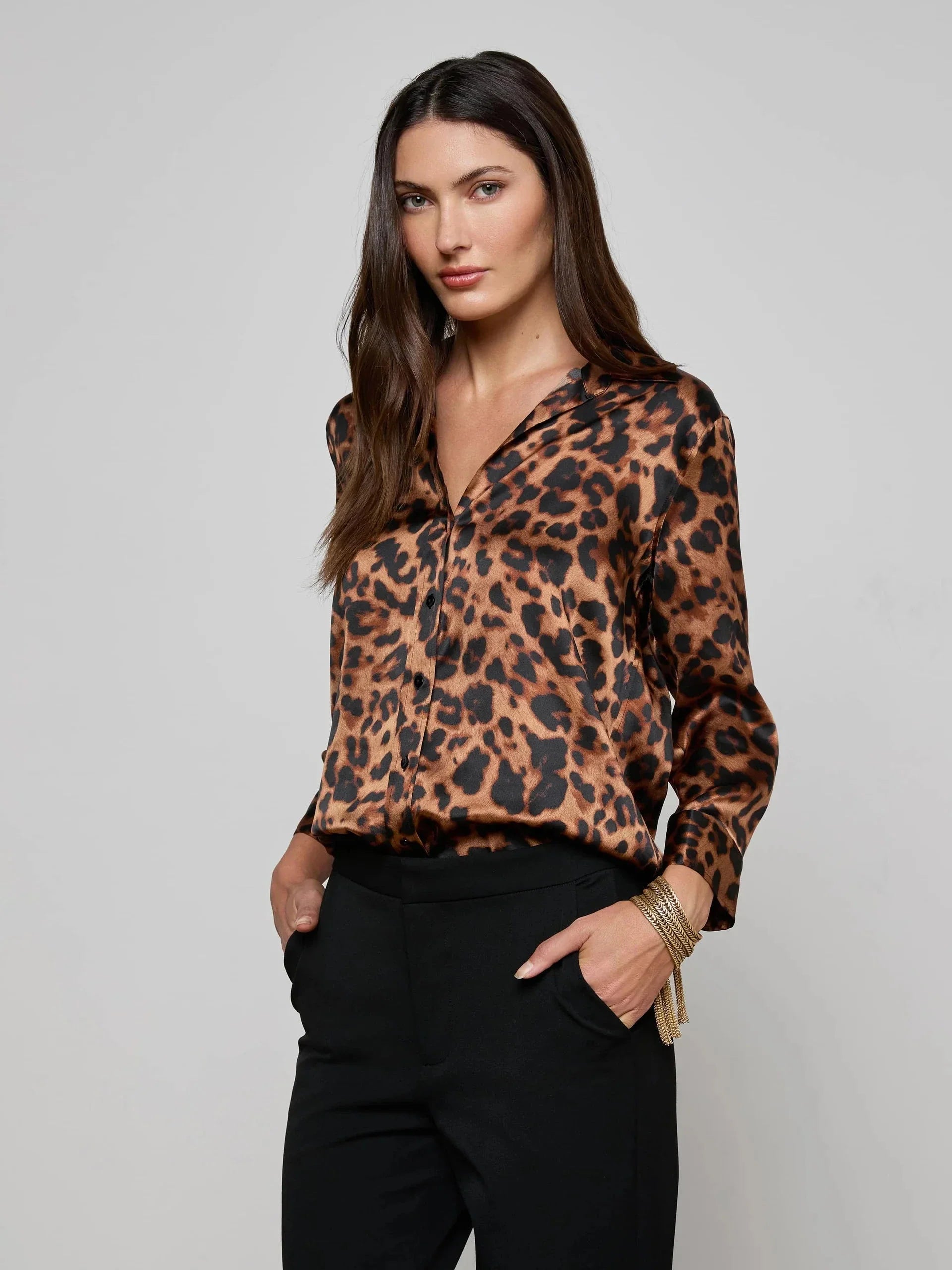 Dani Silk Blouse Brown Multi Amur Leopard