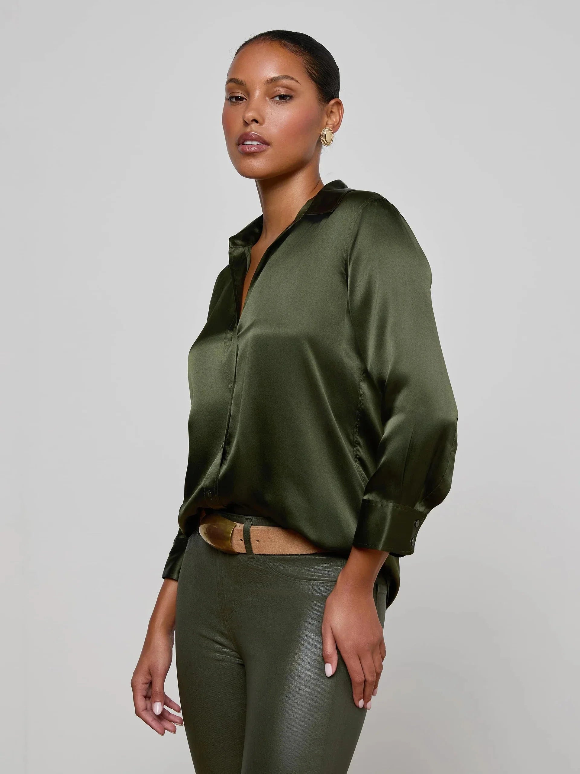 Dani Silk Blouse Deep Olive