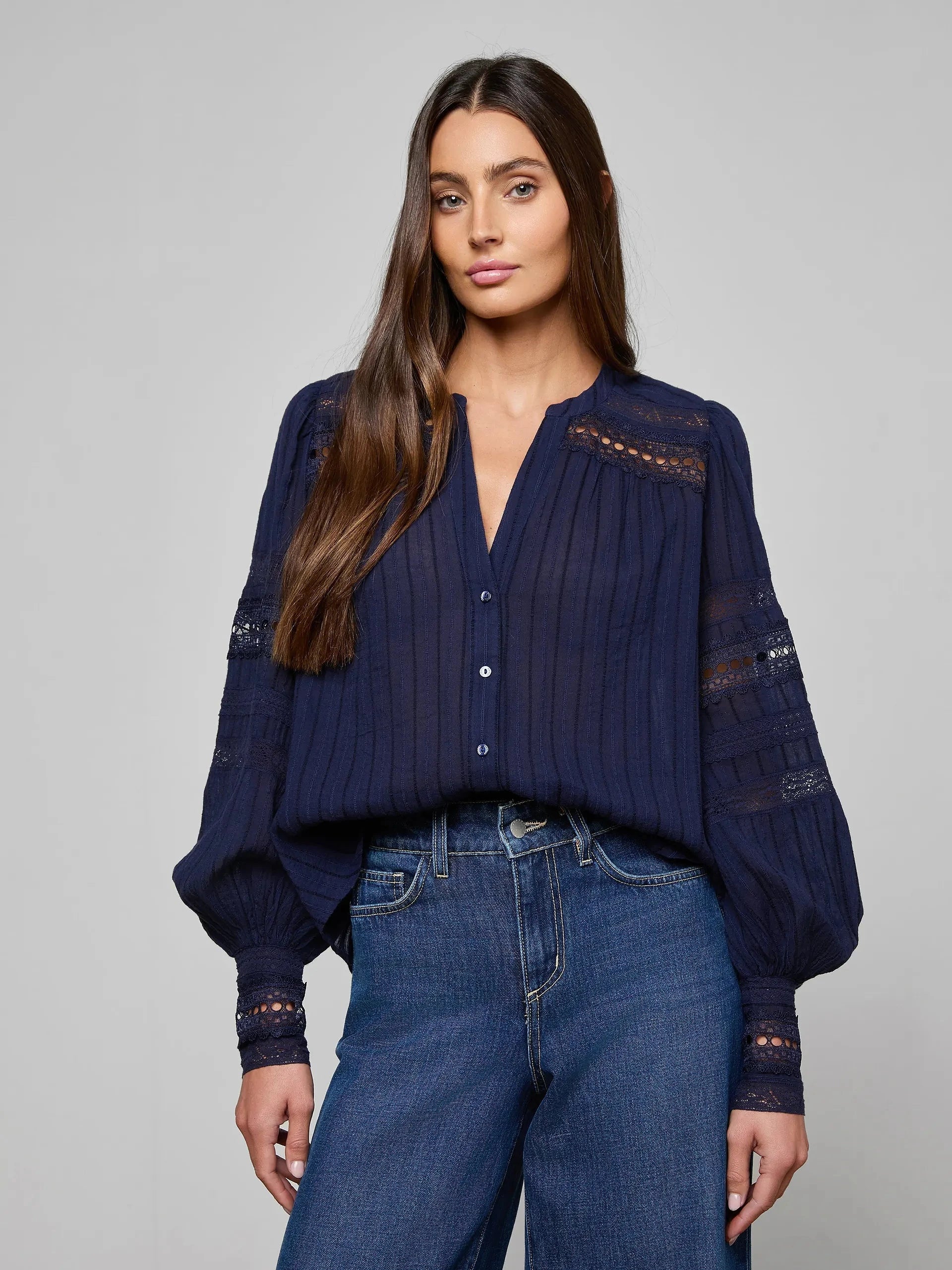 Kiera Trim Blouse Midnight