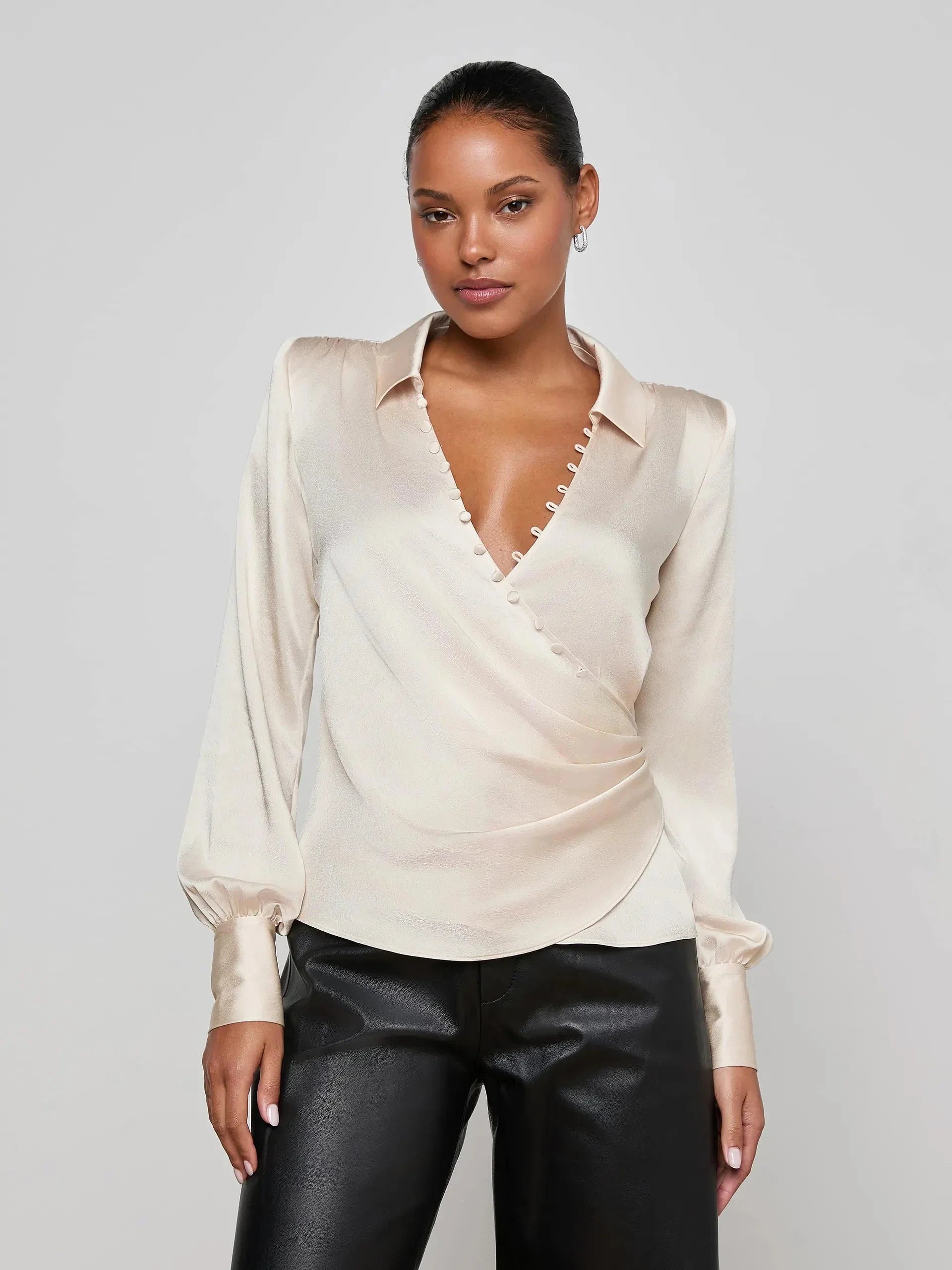 Bernice Satin Wrap Blouse Champagne