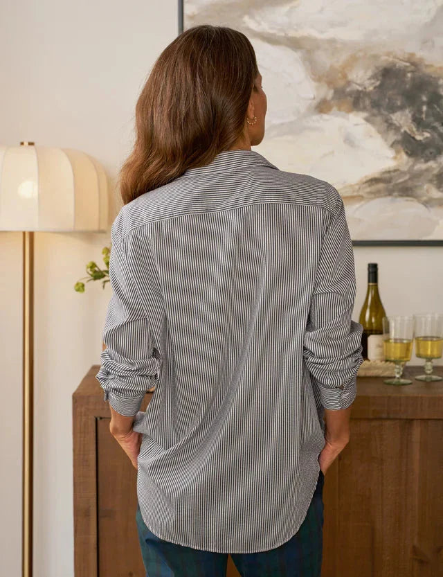 Eileen Relaxed Button-Up Shirt Navy/White/Silver Stripe