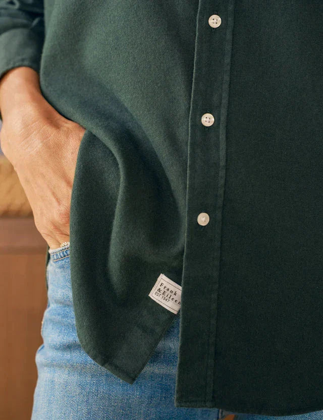Eileen Relaxed Button-Up Shirt Green Cashmere Touch