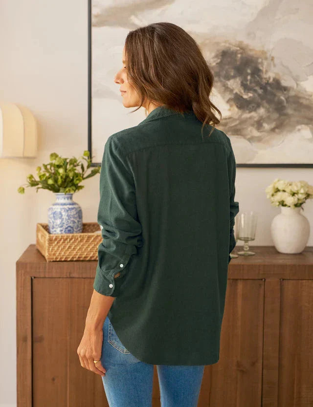 Eileen Relaxed Button-Up Shirt Green Cashmere Touch