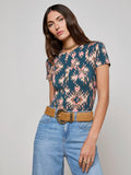 Ressi Fitted Tee Charcoal Multi Ganado Print
