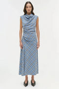 Burke Draped Midi Dress Horizon Plaid