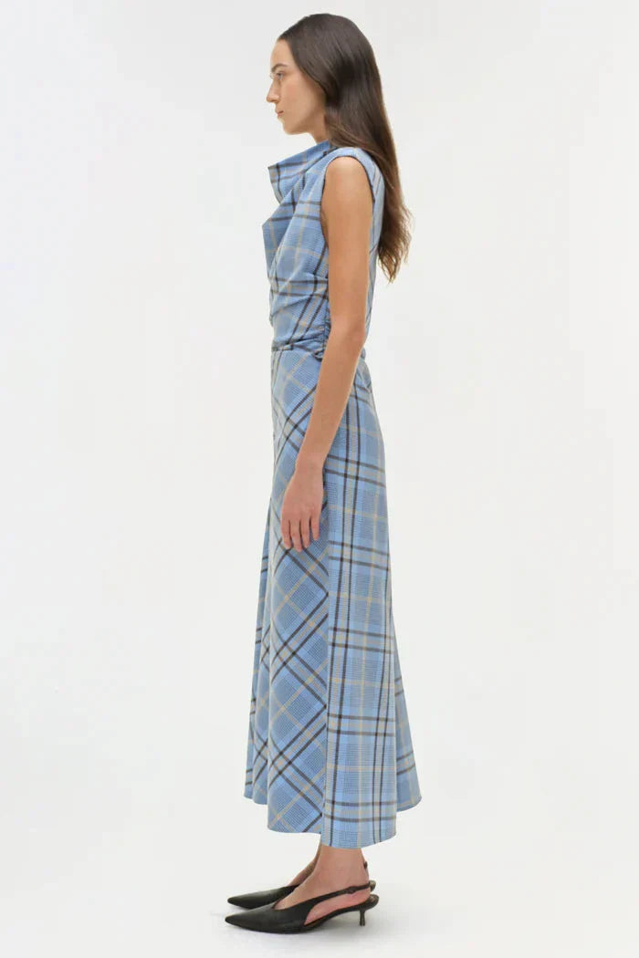 Burke Draped Midi Dress Horizon Plaid