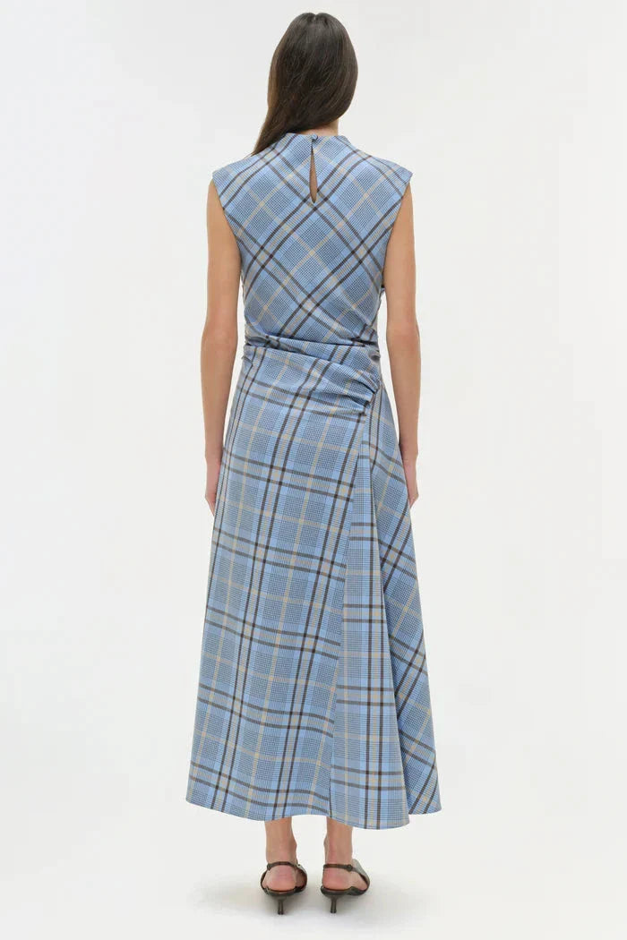 Burke Draped Midi Dress Horizon Plaid