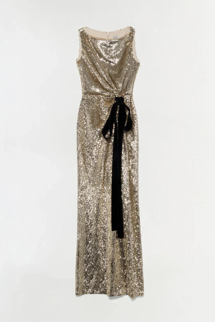 Felicity Gown with Bow Tie Gold Multi