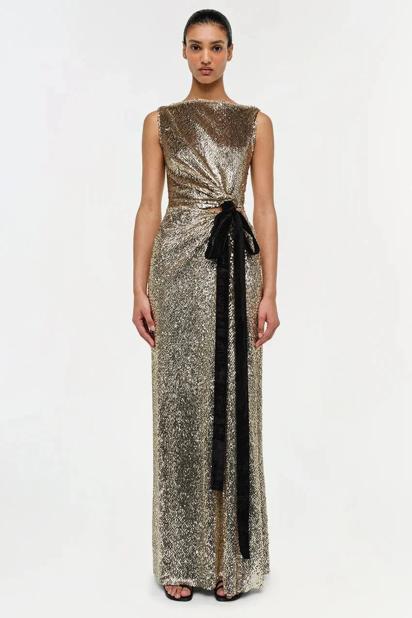 Felicity Gown with Bow Tie Gold Multi