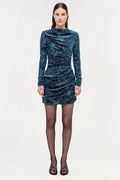 Vallyn Floral Velvet Mini Dress Petrol