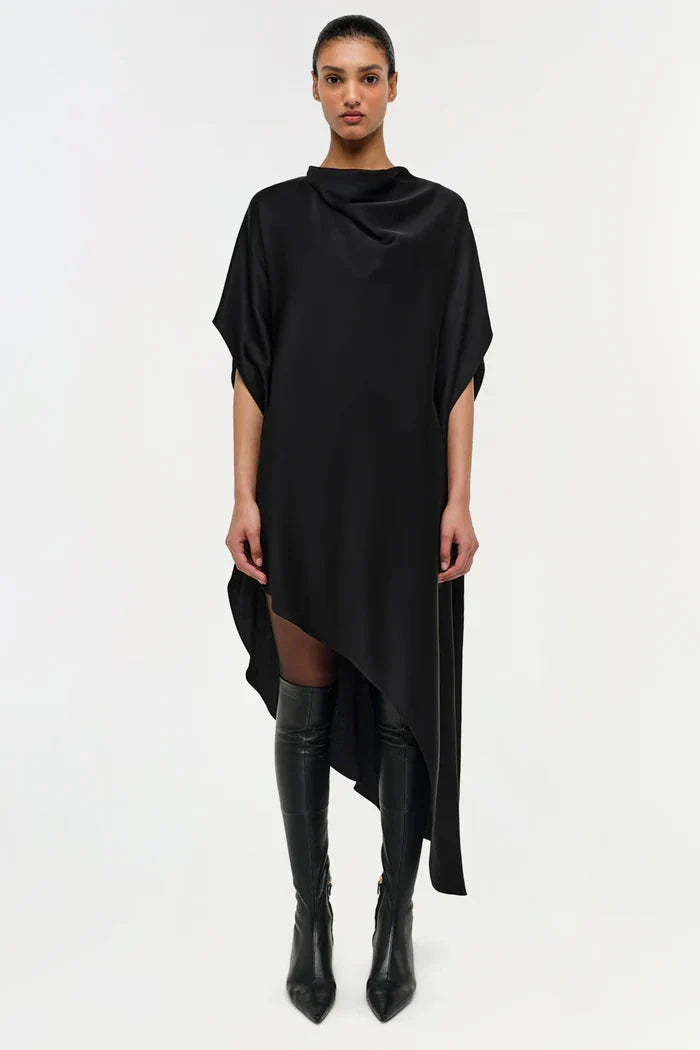 Sadia Satin Cape Mini Dress Black