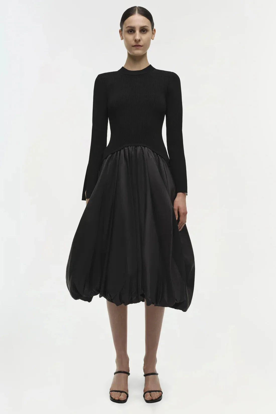 Kenlie Taffeta Knit Midi Dress Black
