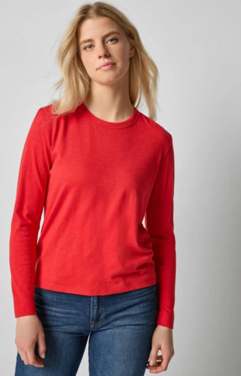 Shirred Shoulder Crewneck Cherry