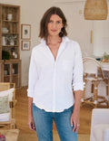 Barry Tailored Button Up Shirt White Tattered Wash Denim