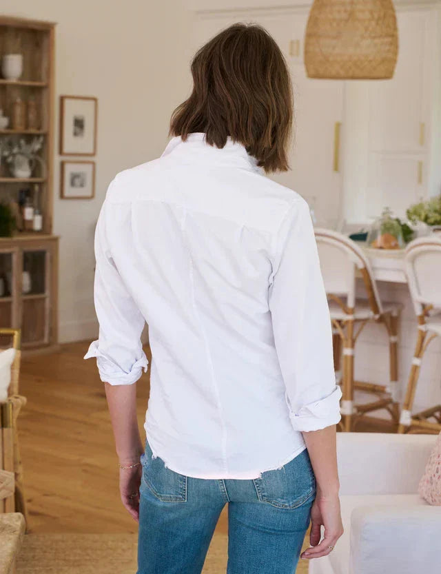 Barry Tailored Button Up Shirt White Tattered Wash Denim