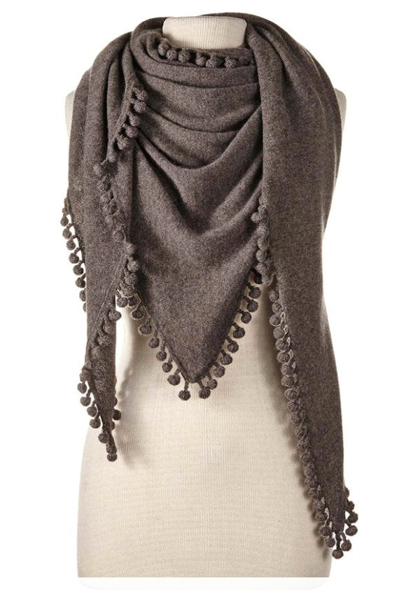 Pom Pom Triangle Wrap Walnut